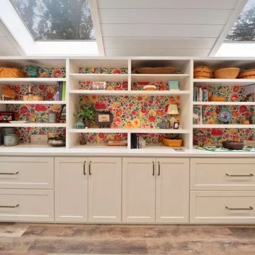 Craft Room Ideas Using Kitchen Cabinets, Craft Room Storage Wall, Craft Room Cabinets Storage, Storage Wall Office, Kitchen Cabinets In Craft Room, Home Office And Craft Room, Custom Craft Room, Library Craft Room, Room Cubby Ideas