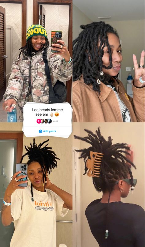 Locs With Headphones, Lox Hairstyles, Jet Black Locs, Locs With Glasses, 200 Locs, Locs With Claw Clips, Girls With Locs Aesthetic, Black Locs, Loc Goals