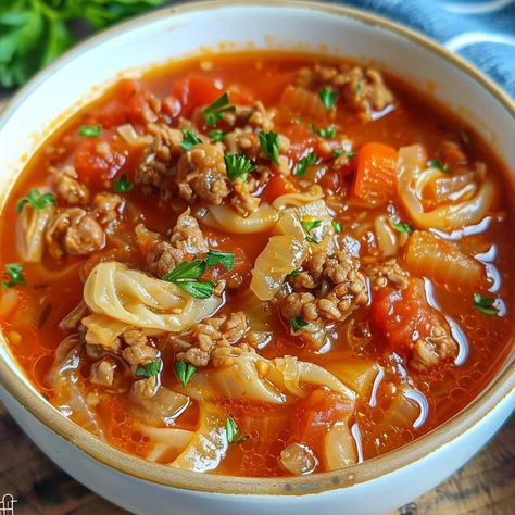 CABBAGE ROLL SOUP 1 Cabbage Roll Soup Crockpot, Screened Room, Easy Cabbage Soup, Cabbage Soup Recipe, Stews Recipes, Sauce For Salmon, Apple Fritter Bread, Cabbage Roll Soup, Cabbage Roll