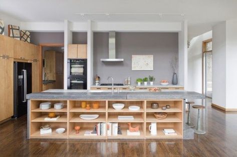 kitchen island open shelving ideas Wooden Shelf Design, Narrow Kitchen Island, Functional Kitchen Island, Island Storage, Kitchen Island Storage, Cottage Shabby Chic, Regal Design, Kitchen Island With Seating, Design Your Kitchen