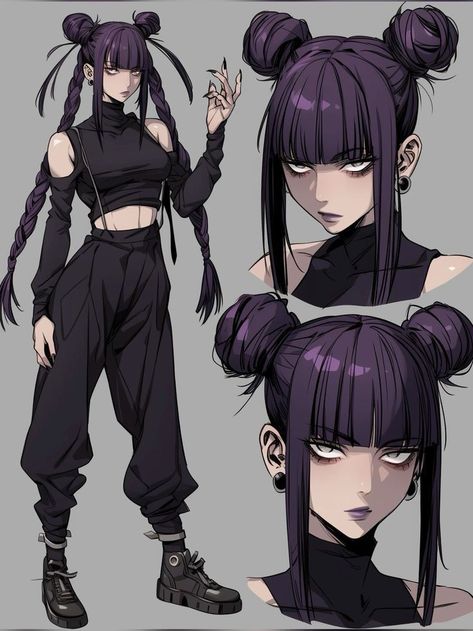 How To Draw Tattoos On Characters, Character Poses Female, Oc Hairstyles Ideas, Female Oc Ideas Character Design Inspiration, Character Design Hairstyles, Hair Oc Ideas, Jujutsu Kaisen Character Design, Hairstyle Ideas Drawing, Black Hair Oc