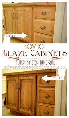 How to Glaze Cabinets - A Step by Step Tutorial Glazing Cabinets, Glaze Cabinets, Knotty Alder Cabinets, Gel Stains, Cork Mat, Update Cabinets, Plywood Cabinets, Utensil Crock, Cooking Utensil