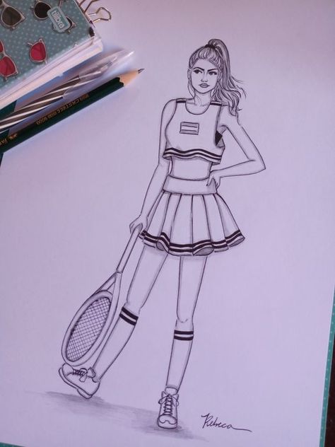 Sport Outfits Drawing, Sport Wear Drawing, Sports Wear Dress Drawing, Sports Wear Sketch, Uniform Drawing Reference, Sports Wear Illustration Sketch, Sports Wear Illustration, Outfit Sketches Pencil, Tennis Sketch