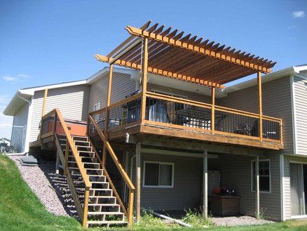 Deck/Pergola - by Shay @ LumberJocks.com ~ woodworking community Deck Pergola, Second Story Deck, Outdoor Renovation, Barn Renovation, Deck Designs Backyard, Deck Stairs, Wichita Kansas, Outdoor Stairs, Deck With Pergola