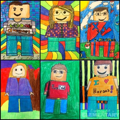 THEY'RE BACK-5th Grade Lego Self Portraits | Exploring Art: Elementary Art | Bloglovin’ Art Projects For Elementary Students, Projects For Elementary Students, Art Projects For Elementary, Art 2nd Grade, Art Elementary, Elementary Art Rooms, Self Portrait Art, 2nd Grade Art, 6th Grade Art