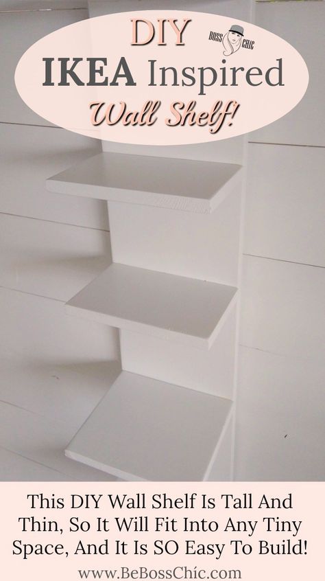 Slim Shelving Ideas, Shelf Steps Small Spaces, Diy Ikea Wall Shelf, Diy Tall Narrow Bookshelf, Diy Narrow Wall Shelf, Diy Vertical Book Tower, Diy Vertical Wall Shelf, Diy Small Display Shelf, Ikea Shelf Wall