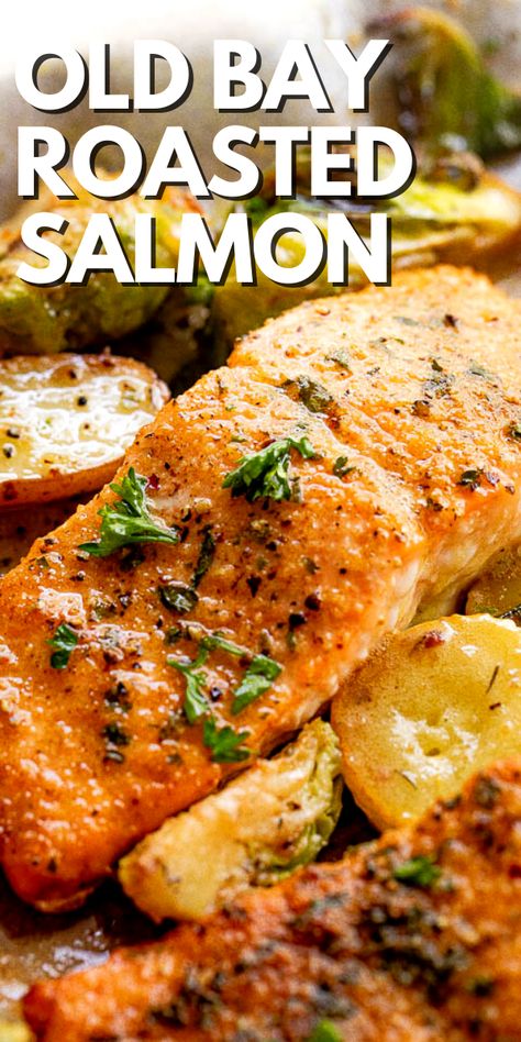 This simple and easy roast salmon recipe features fillets seasoned with dried herbs, spices, and Old Bay seasoning, and then quickly roasted in the oven for a superior flavor and texture. #salmon #easyrecipes #healthydinner Roast Salmon Recipe, Fresh Salmon Recipes, Roasted Salmon Recipes, Roast Salmon, Salmon Recipes Oven, Salmon Fillet Recipes, Oven Roasted Salmon, Easy Roast, Salmon Recipes Baked Healthy