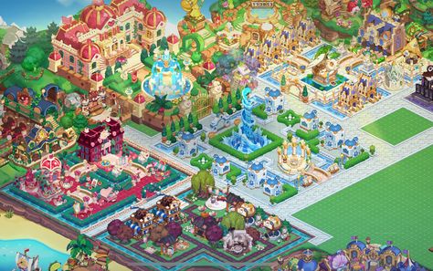 Crk Landmarks Ideas, Cookierun Kingdom Design, Cookie Run Kingdom Full Layout, Cookie Run Kingdom Name Ideas, Crk Team Build, Cookie Run Kingdom Village Ideas, Crk Decorations Ideas, Republic Azure Crk Layout, Crk Christmas Layout