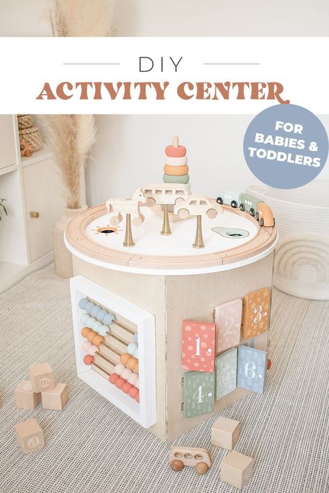 DIY Activity Cube Center for Babies and Toddlers #diyactivitycube #babydiy #diytoy #diytoys #diyactivitycenter #diyforkids Baby Playroom, Baby Toys Diy, Activity Cube, Nursery Room Inspiration, Diy Activities, Woodworking Skills, Wood Toys, Infant Activities, Wooden Blocks