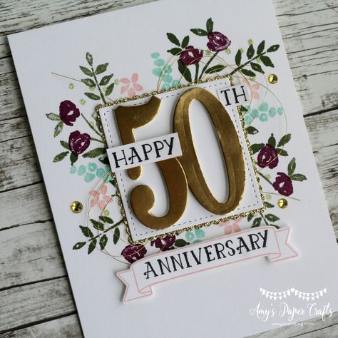 Pretty card with flowers framing the numbers Valentines Homemade Cards, Valentines Homemade, 50th Anniversary Card, Diy Anniversary Gifts For Him, 50th Anniversary Cards, Happy 50th Anniversary, Anniversary Cards Handmade, Happy Anniversary Cards, Diy Anniversary