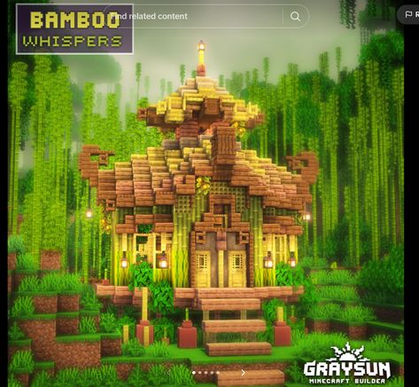 Fantasy Minecraft Starter House, Bamboo Hut Minecraft, Minecraft Jungle Base Ideas, Minecraft Builds Survival, Minecraft Bamboo Builds, Bamboo Minecraft, Starter Base Minecraft, Minecraft Bamboo House, Minecraft Starter Base