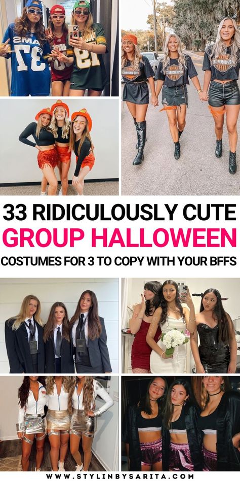 trio halloween costumes Costumes For 3 Girls Friends, Trio Costume Ideas For Teens, Trio Costumes For Girls, Halloween Costumes Trio Girls, Halloween Costumes For Three People, Trio Halloween Costumes Girls, Hot Trio Halloween Costumes, Group Halloween Costumes For 3, Halloween Costumes For A Group