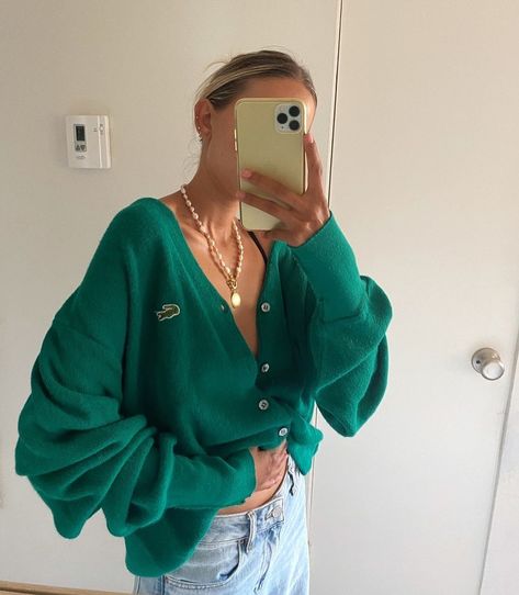 Resurrection’s Instagram profile post: “Vintage Lacoste is LIVE! Supply is limited ~ tap to shop ~ #shopresurrection #vintagexresurrection” Pose Inspo Aesthetic, Lacoste Outfit, Lacoste Cardigan, Vintage Lacoste, Cardigan Outfits, How To Pose, School Fashion, Looks Style, Street Chic