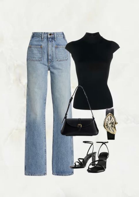 City Date Night Outfit, Style Board Fashion, City Date Night, Bar Outfit Night, City Date, Bar Outfit, Outfit Night, Jeans With Heels, Outfit Layout