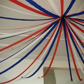 Fourth Of July Classroom Decorations, France Party Decorations, Usa Party Decorations, Coronation Decoration Ideas, Fair Decorations Ideas, French Party Decorations, Circus Ceiling, 4 Of July Decorations, Coronation Party Ideas