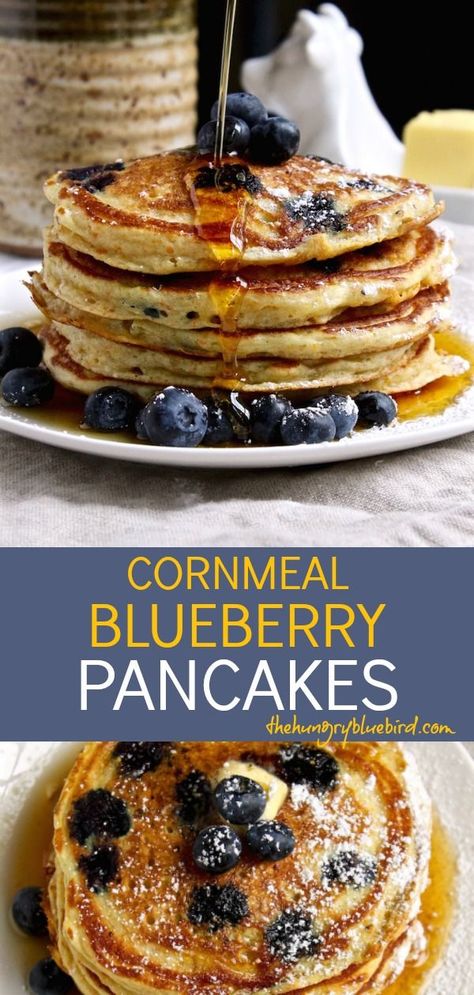 Blueberry Cornmeal Pancakes, Cornmeal Pancakes, Corn Pancakes, Blueberry Pancakes Recipe, Pancakes Breakfast, Break Fast, Corn Cakes, Blueberry Pancakes, Buttermilk Pancakes