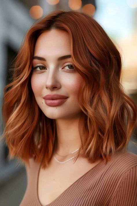 Brunette To Red Hair Balayage, Auburn Lob, Red Hair Lob, Medium Length Red Hair, Natural Red Hair Color, Red Hair Bob, Dynamic Hair, Hair Lob, Red Bob Hair