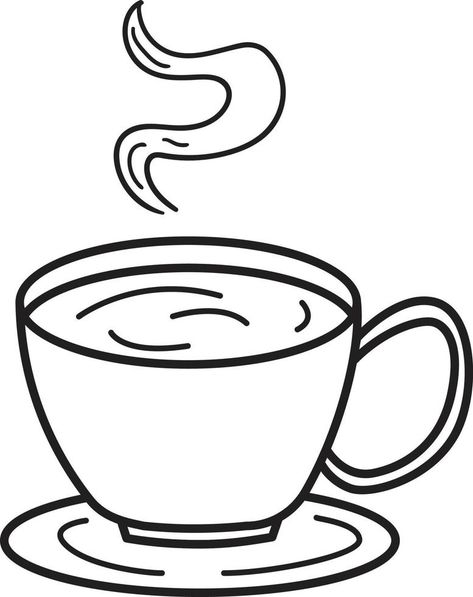 Outline illustration of Coffee latte in Cup. Black Line art vector doodle style. Line Art Coffee Cup, Coffee Cup Doodle, Black Line Art, Vector Doodle, Doodle Vector, Outline Illustration, Line Art Vector, Doodle Style, Black Line