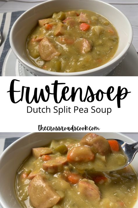 Dutch Split Pea Soup, Split Pea And Sausage Soup, Dutch Pea Soup, Dutch Soup Recipes, Dutch Pea Soup Recipe, Dutch Soup, Netherlands Christmas, Dutch Treats, Netherlands Food