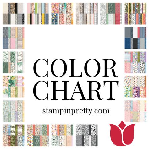 DSP Color Chart Current Stampin Up Dsp Color Charts, Dsp Cards, Mary Fish, Stampin Pretty, Fun Folds, Colour Combos, Quick Gifts, Designer Series Paper, Pretty Cards