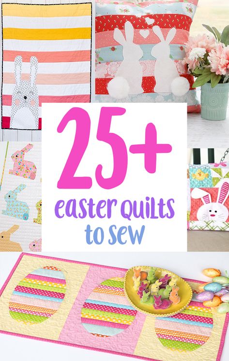 So much Easter Quilt Inspiration with this big list of Easter Bunny and Flower Quilt Patterns. You will be sure to find an adorable Easter Quilt to sew including free Easter Bunny Quilt Patterns. #sewing #quilting #beginnersewing #beginnerquilting #quilts #easterquilts Bunny Quilt Patterns, Easter Quilts, Flower Quilt Patterns, Easter Table Runners, Bunny Quilt, Easter Pillows, Easter Fabric, Spring Quilts, Flower Quilts