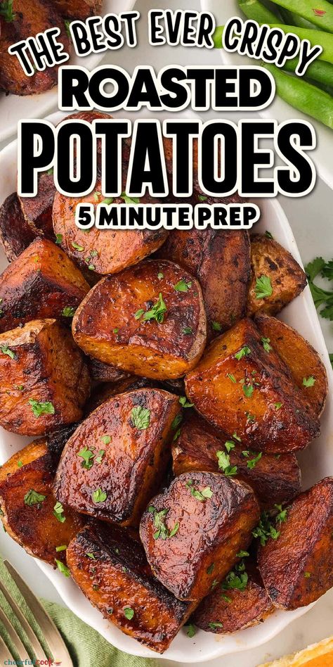 Our perfectly seasoned Roasted Potatoes are extra crispy on the outside, tender on the inside, and packed with simple flavors. They’re one of the best Roasted Potatoes recipes and perfect for any meal! Try these oven baked golden potatoes with your next dinner. #CheerfulCook #SeasonRoastedPotatoes #PaprikaPotatoesOven #OvenBakedGoldenPotatoes #BakedSeasonedPotatoes ♡ cheerfulcook.com Baked Golden Potatoes, Roasted Gold Potatoes, Roasted Potatoes Recipes, Oven Potato Recipes, Best Roasted Potatoes, Beef And Noodles Crockpot, Seasoned Roasted Potatoes, Oven Roasted Potatoes Easy, Crispy Roasted Potatoes