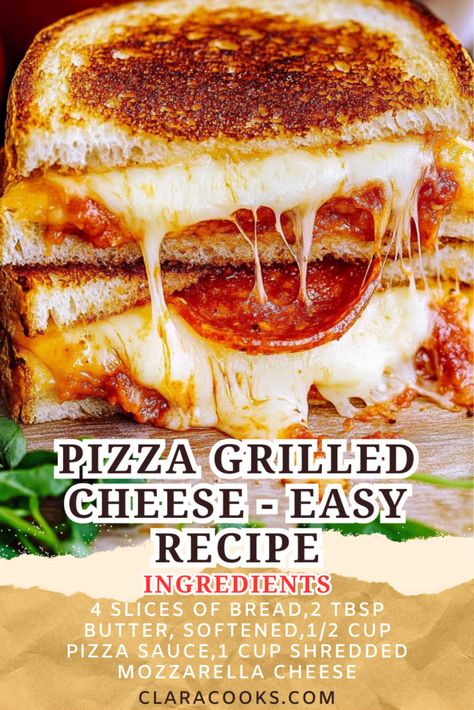 Pizza Grilled Cheese - Easy Recipe Easy Cheese Sandwich Recipes, Grilled Cheese Pizza, Canned Biscuit Donuts, Cheesy Sandwich, Pizza Grilled Cheese, Pizza Salad, Vegetarian Thanksgiving, Pizza Flavors, Biscuits Easy