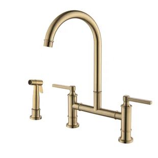 Felixbath Retro Bridge Pull Down Faucet With Side Spray | Wayfair Brushed Gold Kitchen Faucet, Bridge Faucet Kitchen, Gold Kitchen Faucet, High Arc Kitchen Faucet, Bridge Kitchen Faucet, Stainless Steel Kitchen Faucet, Bridge Faucet, Steel Bridge, Brass Kitchen Faucet