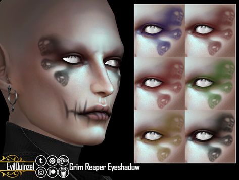 Sims 4 Grim Reaper Cc, Sims 4 Halloween, Crazy Lipstick, Spider Makeup, Cc Makeup, Skull Face Paint, Horror Clothes, Sims 4 Stories, Skeleton Body