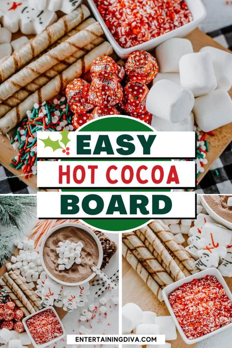 Christmas Smores Charcuterie Board, Kid Friendly Hot Chocolate Bar, Hot Cocoa Tray Ideas, Christmas Hot Chocolate Charcuterie Board, Hot Cocoa Board Ideas, Hot Cocoa Bar Toppings, Hot Chocolate Board Ideas, Hot Cocoa Charcuterie Board Ideas, Hot Cocoa For A Crowd