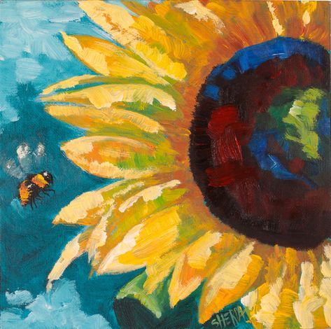 Paint A Sunflower, Sunflower And Bee, Art Sherpa, The Art Sherpa, Painting Step By Step, Bee Painting, Sunflower Art, Sunflower Painting, Daily Painting