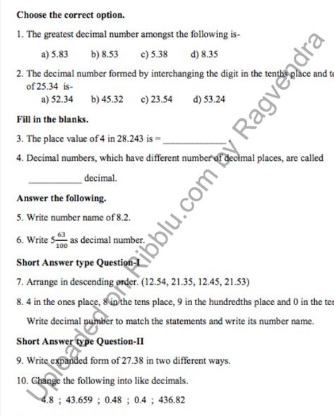 Class 4 Maths Decimal Worksheets Addition And Subtraction Of Decimals, Class 4 Maths, Decimal Practice, Ordering Decimals, Class 6 Maths, Place Value With Decimals, Maths Worksheet, Math Decimals, Subtracting Decimals