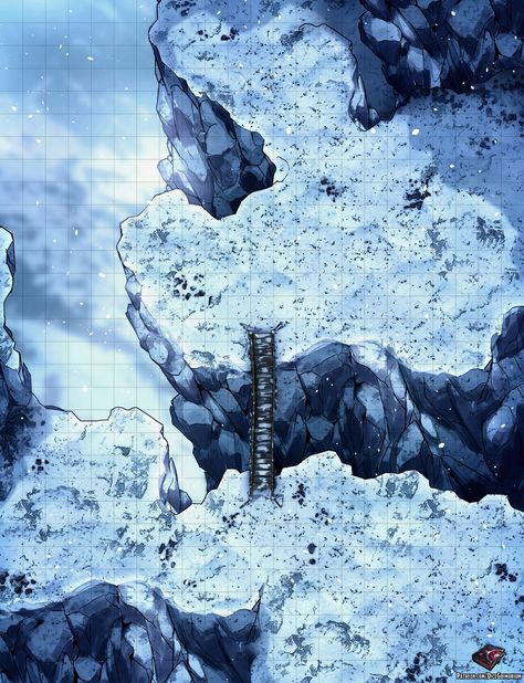 High Mountain Rope Bridge Chasm Northern Wall battlemap grid story lg (saved) Snow Map, Mountain Bridge, Dnd Battle Maps, Icewind Dale, Dnd World, Dnd World Map, Building Map, Fantasy World Map, Map Ideas