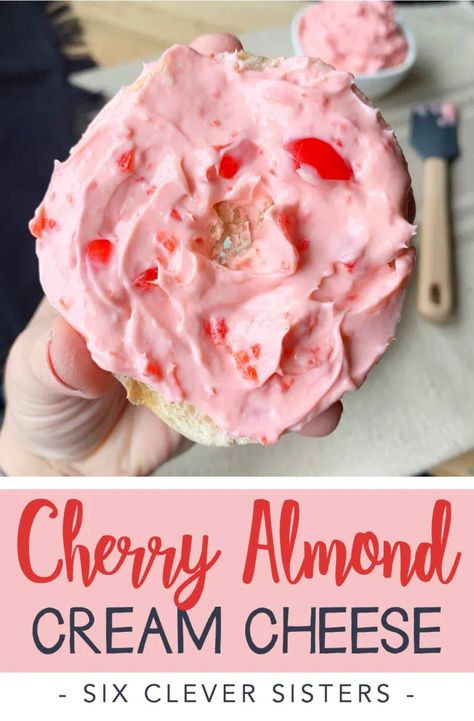 Cherry Almond Cream Cheese - Six Clever Sisters Almond Cream Cheese, Almond Breakfast, Cream Cheese Spread Recipes, Butter Recipes Homemade, Flavored Butters, Flavored Cream Cheeses, Cheese Spread Recipes, Chai Latte Recipe, Cheese Spreads