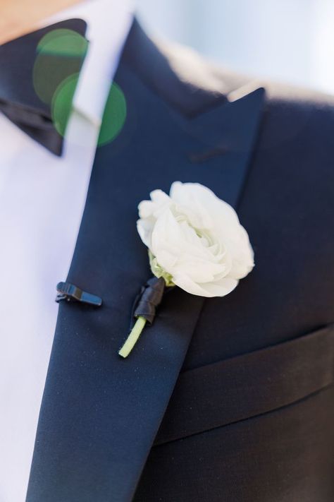 Single white ranunculus boutonniere for Jake. Photo by Megan and Kenneth Photography. Flowers by @rosehipsocial White Ranunculus Boutonniere, Jake Photo, Jersey City Wedding, Ranunculus Boutonniere, White Ranunculus, Photography Flowers, Boutonniere Wedding, Ranunculus, City Wedding