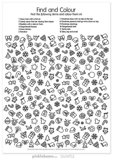 Christmas find and colour - a fun free printable activity Find And Color, Color Activity, Christmas Worksheets, Free Printable Activities, Hidden Pictures, Christmas School, Free Christmas Printables, Printable Christmas, Holiday Activities