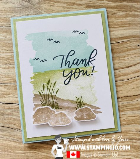 Ocean Front Stampin Up Cards, Heron Habitat, Big Shot Machine, Seashell Beach, Heat Embossing, Nautical Cards, Beach Cards, Nature Card, Hand Stamped Cards