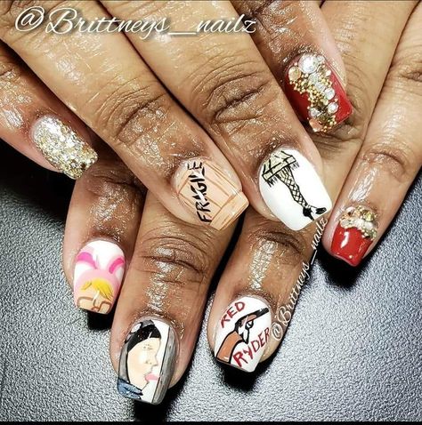 A Christmas story A Christmas story Nails Nails Nail art Ralphie Christmas Nails Christmas nail art A Christmas Story Nail Art, Nativity Scene Nails, A Christmas Story Nails, Christmas Story Nails, Christmas Movie Nails, Christmas Story Movie, 2019 Nails, Short Acrylic, Follow My Page