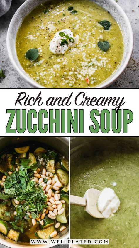 This easy creamy zucchini soup recipe is a great way to use zucchini and fresh herbs from the garden. It's thick, flavorful, and satisfying! Soup Recipes Creamy, Creamy Zucchini Soup, Zucchini Soup Recipes, Creamy Zucchini, Holiday Meal Planning, Zucchini Banana Bread, Orzo Pasta Salad, Italian Chopped Salad, Zucchini Soup