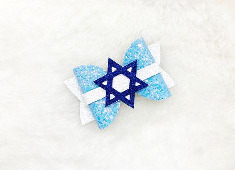 Hanukkah Hair Bows, Holiday Hair Bows, Hair Accessories For Girls, Holiday Hair, Jewish Holiday, Hanukkah Gifts, Holiday Hairstyles, Glitter Bow, Canada Day