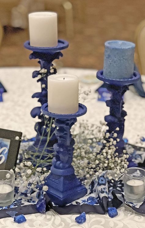 Sapphire Party Theme, Blue Table Centerpieces, Cobalt Kitchen, Winter Soiree, Graduation Boards, Graduation Board, Awards Banquet, 45th Wedding Anniversary, Sapphire Anniversary