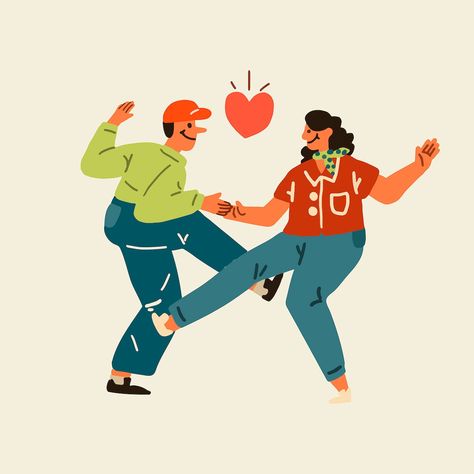 Character Illustration Vector, Happy Old People, Couple Valentines Day, Guy Dancing, Dancing Clipart, Dance Couple, Flat Character, People Illustrations, Doodle Borders