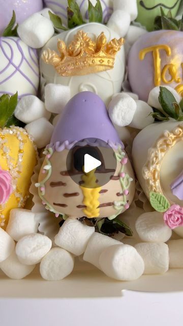 Jasmine-Treat Maker & Online Instructor on Instagram: "Tangled inspired chocolate covered strawberries!  #rapunzel #treatmaker #dippedtreats #tangledtheme" Treat Maker, Covered Strawberries, Chocolate Strawberries, Party Treats, Chocolate Covered Strawberries, Chocolate Covered, Quince, Rapunzel, Heart Shape