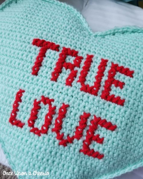 Cross Stitch Letters on a Single Crochet Canvas - Once Upon a Cheerio Crochet Lower Case Letters Free Pattern, Embroider Letters On Crochet, Crochet Cross Stitch Pattern, Valentine’s Day Cross Stitch, Crochet Letters Pattern Free, Crochet Dictionary, Crocheted Letters, Heart Pillow Crochet Pattern, Crochet Words