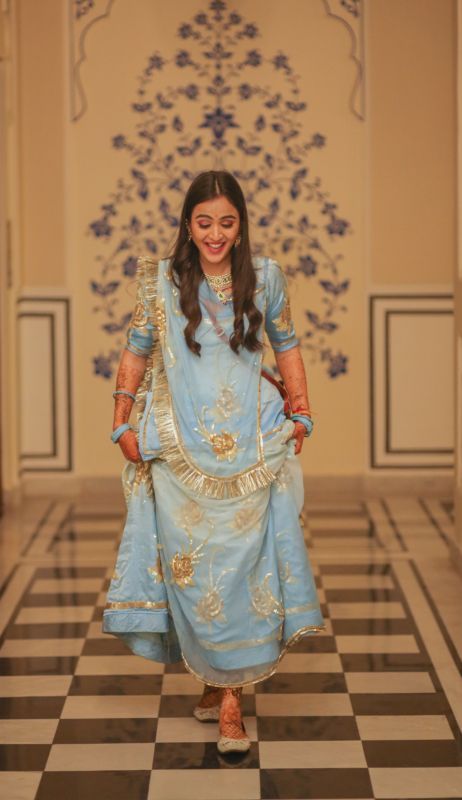 Love How Brides Are Incorporating Icy Blue In Their Wedding Rajasthani Bride, Rajasthani Dress, Blue Jewellery, Rajputi Dress, Indian Dresses Traditional, Royal Dresses, Indian Bridal Outfits, Indian Wedding Outfits, Lehenga Designs