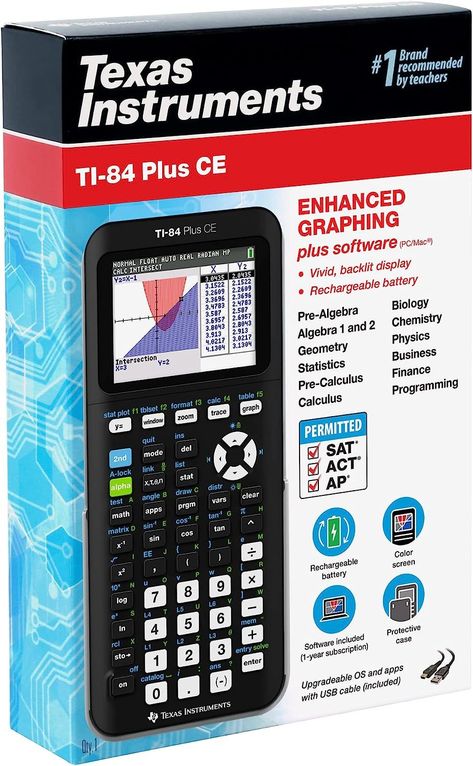 Amazon.com : Texas Instruments TI-84 Plus CE Color Graphing Calculator, Black 7.5 Inch : Office Products Graphic Calculator, Color Graphing, Math Tasks, Pre Algebra, Mini Printer, Algebra 1, Gold For Sale, Office Electronics, Thermal Printer