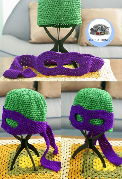 This Ninja Turtles/Donatello hat I just finished crocheting is made of awesomesauce, eez it not? :Dmore of my crochet posts here.my hat shop... Crochet Ninja Turtle, Ninja Turtles Donatello, Turtle Hat, Crochet Kids Hats, Crochet Knit Hat, Crochet Cap, Hat Ideas, Hat Crochet, Crochet Baby Hats