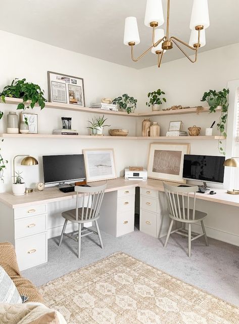 Multi Purpose Home Office, Studying Room, Two Desks, Ikea Alex Desk, Guest Bedroom Home Office, Office For Two, Ikea Desk Hack, Home Office/guest Room, Bedroom Dark