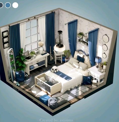 Bedroom Inspo Sims 4, Sims 4 Bedroom Inspiration, Vintage Sims 4 House, Cottage Bedroom Sims 4, Sims 4 Blue Bedroom, Ts4 Interior Design, Sims 4 Interior Design Ideas Bedroom, Sims 4 Coastal House Interior, Sims 4 Beach House Interior