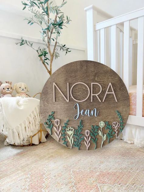 Custom Baby Name Sign | Nursery Name Sign | Baby Girl Sign | Flower Nursery Sign | Baby Name Sign | Nursery Name Sign | Round Name Sign Wooden Name Signs Nursery, Baby Girl Name Signs, Wood Baby Name Sign, Custom Nursery Sign, Baby Girl Sign, Wood Nursery, Nursery Name Sign, Wooden Name Signs, Nursery Room Inspiration